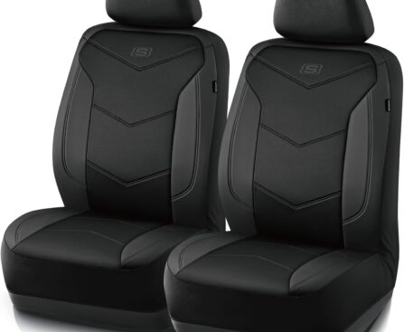 Skechers Memory Foam Seat Covers,Leather Car Seat Covers, Ultimate Comfort & Support Front Seat Covers Airbag Compatible, Automotive Universal Fit Most for SUVs, Vans, Sedans, Cars, Trucks,Black