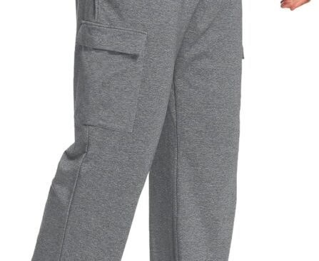 Deyeek Men’s Cargo Sweatpants Open Bottom Baggy Sweat Pants for Mens Straight Leg Gym Cargo Sweats Lounge Pants with Pockets
