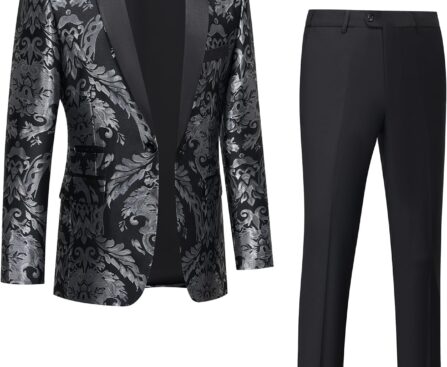 Tuxedo Suits for Men 2 Piece Regular Fit Suit Floral Blazer Jacket Waistcoat Pants Men Suit Set for Wedding Prom