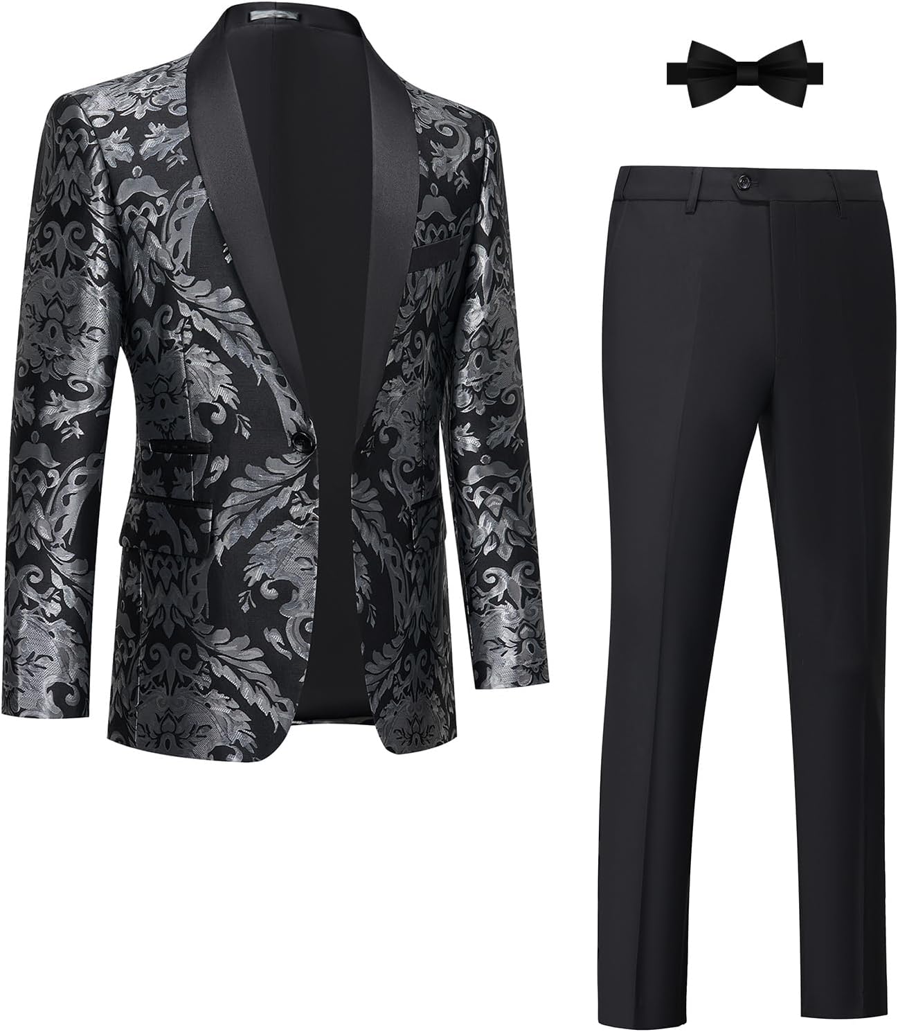 Tuxedo Suits for Men 2 Piece Regular Fit Suit Floral Blazer Jacket Waistcoat Pants Men Suit Set for Wedding Prom