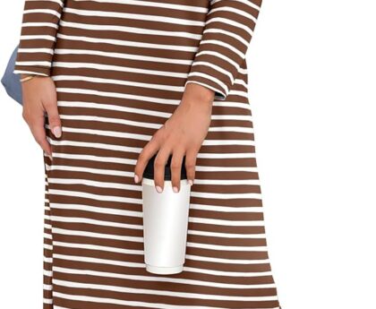 ANRABESS Womens 3/4 Long Sleeve Striped Slit Midi T Shirt Dresses with Pockets 2025 Dressy Casual Fall Fashion Travel Outfits