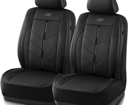 Skechers Car Seat Covers,Luxury Faux Leather Seat Covers,Waterproof Anti Slip Car Seat Protector Front Seats,Car Accessories Airbag Universal Fit for Most Cars,Vans,Trucks,SUV,Black