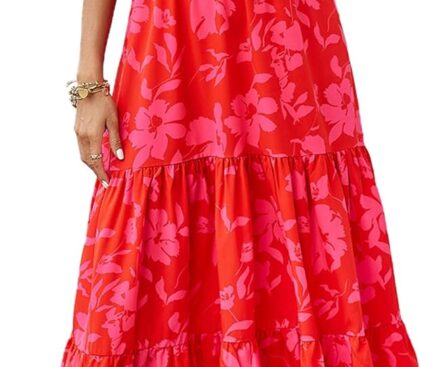 PRETTYGARDEN Women’s Summer Floral One Shoulder Maxi Dress Knot Ruffle Boho Beach Vacation Wedding Guest Long Dresses