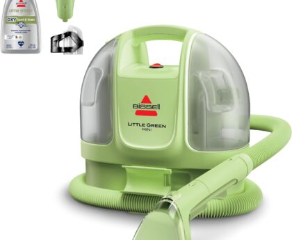 BISSELL Little Green Mini Portable Carpet and Upholstery Deep Cleaner, Car/Auto Detailer, with HydroRinse Self-Cleaning Tool and 4″ Tough Stain Tool, Tea Green, 4075