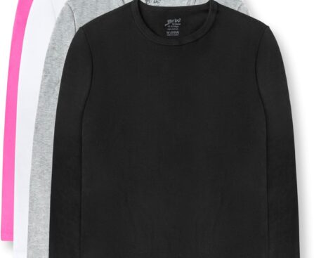 Brix Girls’ Long Sleeve Tees – 100% Cotton Tagless 4 -Pack Crew Neck Super Soft Cotton T Shirts.