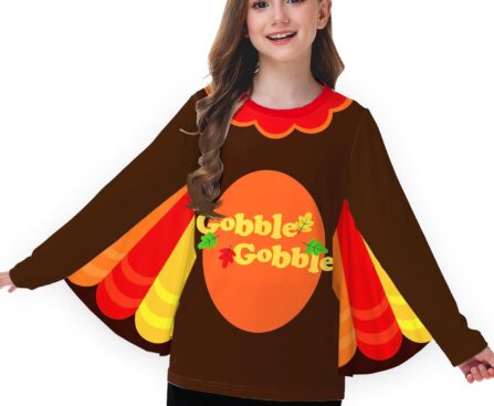 Girls Thanksgiving Long Sleeve Shirts Funny Graphic Tops Bat Wings Tee Shirts 5-14 Years