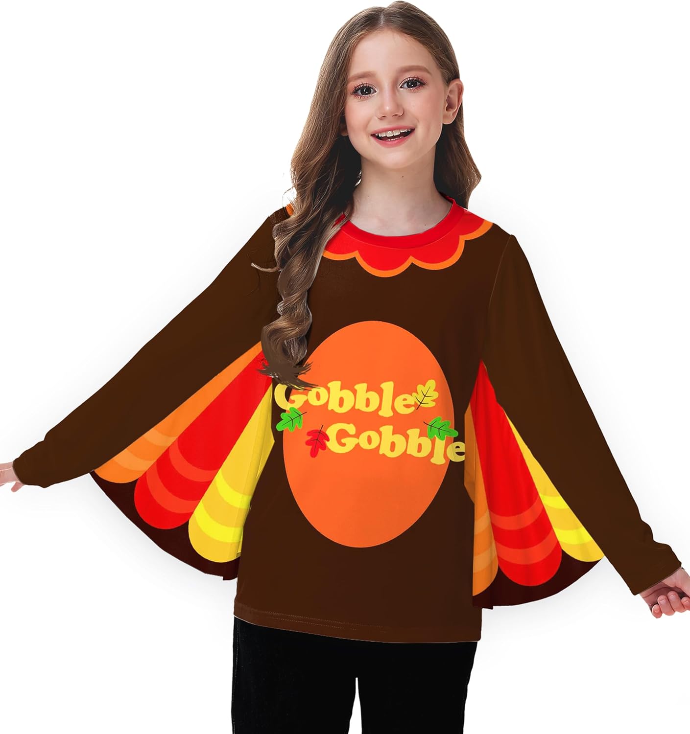 Girls Thanksgiving Long Sleeve Shirts Funny Graphic Tops Bat Wings Tee Shirts 5-14 Years
