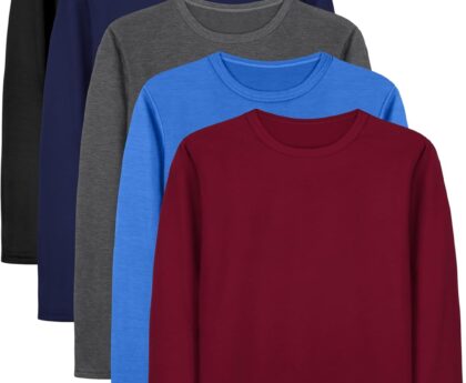 Cooraby 5 Pack Toddler Boys Long Sleeve Shirts Soft Crewneck Top Tees Shirts Kids Solid Colors 2-14 Years