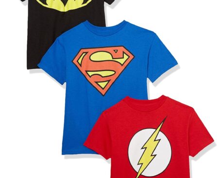 DC Comics Kids’ Batman, Superman, The Flash 3 Pack Logo T-Shirt Bundle Set
