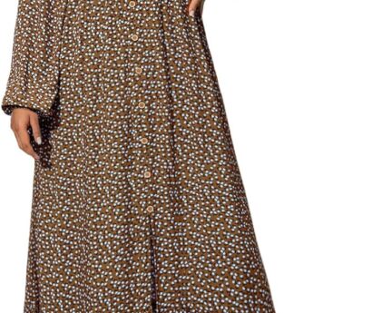 Dokotoo Fall Dresses for Women 2025 Boho Floral Smocked Empire Waist Square Neck Long Sleeve Button Beach Maxi Dress Sundress