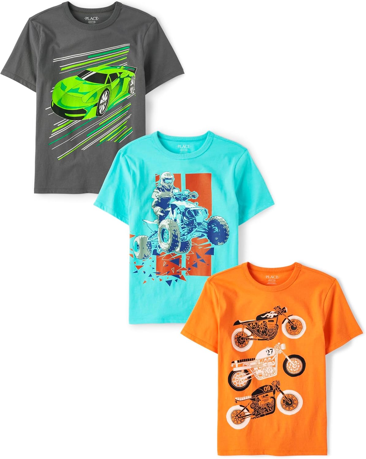 The Children’s Place Boys Animals,Cars Short Sleeve Graphic T-Shirts,3 Pack