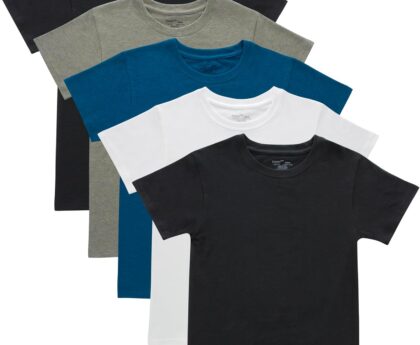 Hanes Boys Originals Crewneck Undershirts Pack, Stretch Cotton, Black & Assorted, 5-Pack