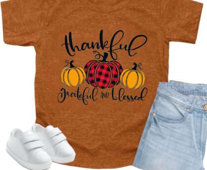 Thanksgiving Shirt Toddler Boys Girls Pumpkin T Shirt Kids Thankful Grateful Fall Shirts Gifts Short Sleeve Tee Tops