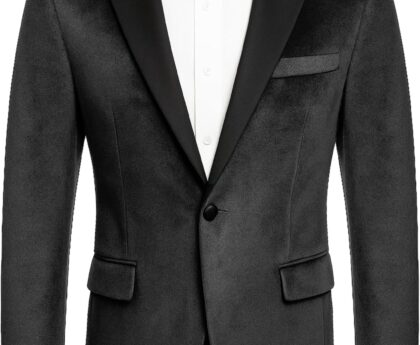 COOFANDY Mens Tuxedo Jacket Slim Fit Velvet Blazer One Button Suit Jacket for Wedding Prom Party