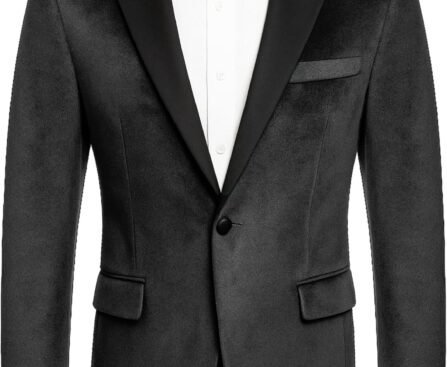 COOFANDY Mens Tuxedo Jacket Slim Fit Velvet Blazer One Button Suit Jacket for Wedding Prom Party