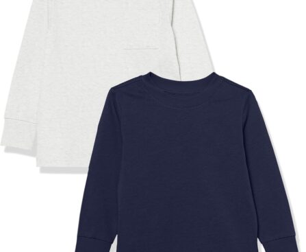 Amazon Essentials Unisex Kids and Toddlers’ Long-Sleeve Rib Cuff T-Shirt, Pack of 2