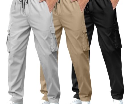 Men’s Casual Cargo Sweatpants Waist Drawstring Joggers Tactical Loose Fit Pants for Men with Multi Pockets