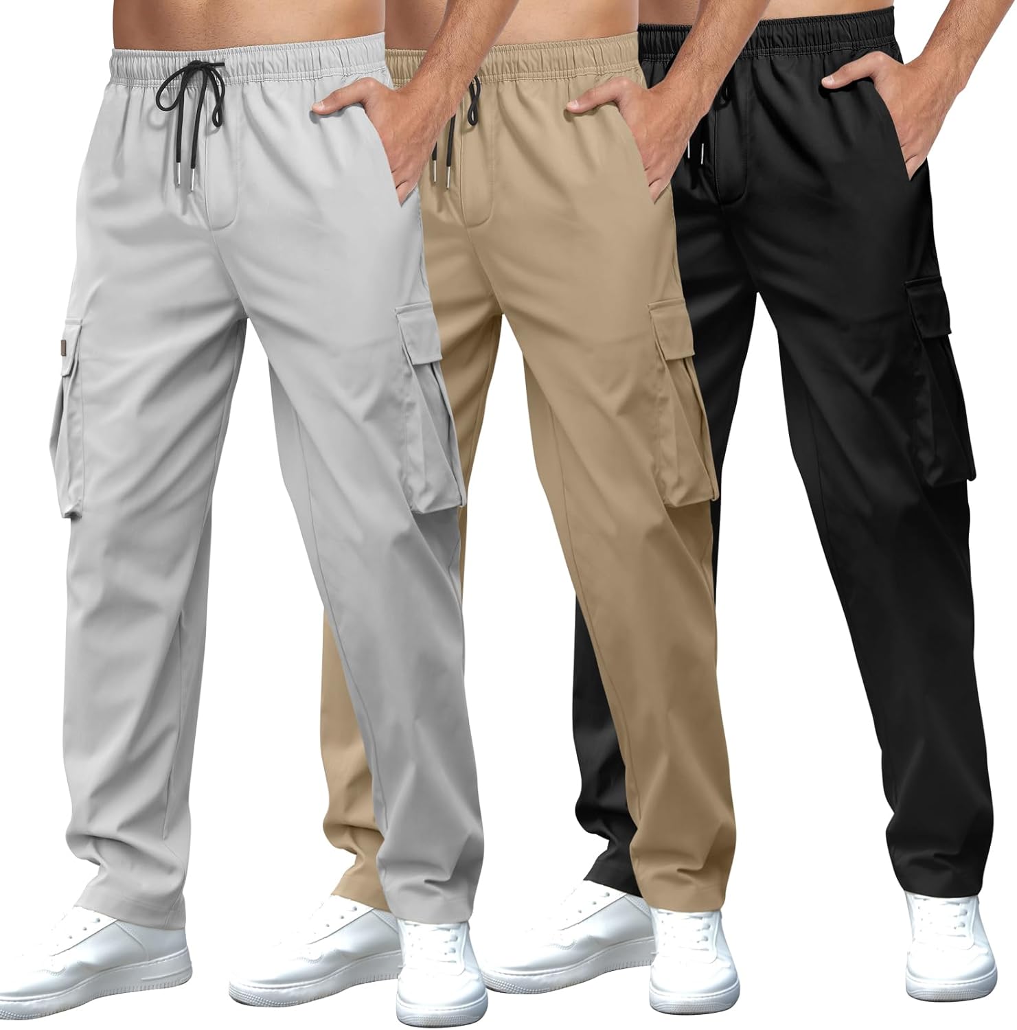 Men’s Casual Cargo Sweatpants Waist Drawstring Joggers Tactical Loose Fit Pants for Men with Multi Pockets