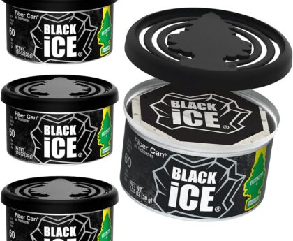 LITTLE TREES Car Air Freshener | Fiber Can Provides Long Lasting Scent for Auto or Home | Recycled Fiber | Black Ice, 4 Air Fresheners