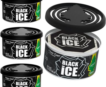 LITTLE TREES Car Air Freshener | Fiber Can Provides Long Lasting Scent for Auto or Home | Recycled Fiber | Black Ice, 4 Air Fresheners