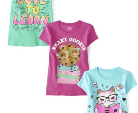 The Children’s Place,Girls,School,Learning Short Sleeve Graphic T-Shirts,3 Pack