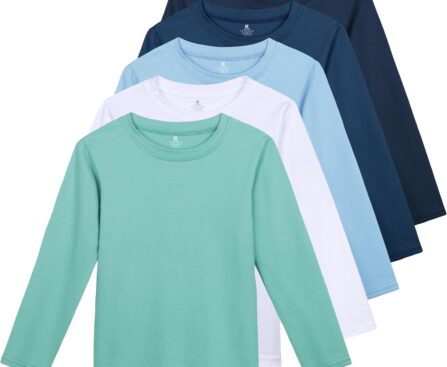 5 Pack Cotton Boys Long Sleeve Shirts Toddlers Soft Crewneck Tee Kids Basic Long-Sleeve T-Shirts Top