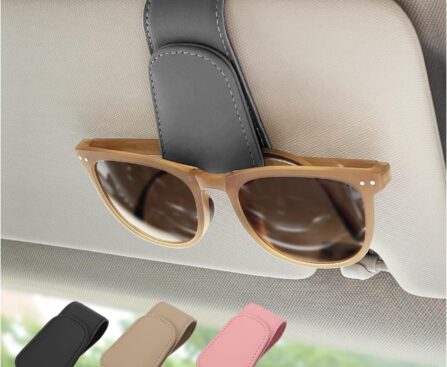 Magnetic Leather Sunglass Holder, Eyeglass Hanger Clip for Car Sun Visor, Suitable for Different Size Eyeglasses(Gray, 1 Pack)