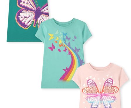 The Children’s Place Girls Unicorns,Butterfly Short Sleeve Graphic T-Shirts,3 Pack