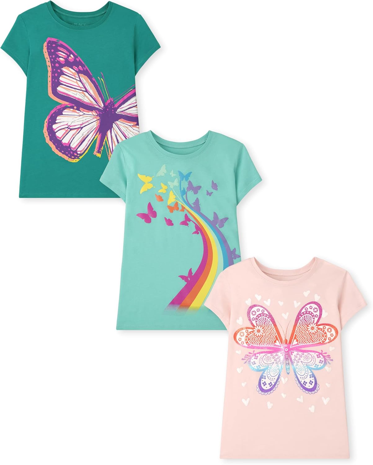 The Children’s Place Girls Unicorns,Butterfly Short Sleeve Graphic T-Shirts,3 Pack
