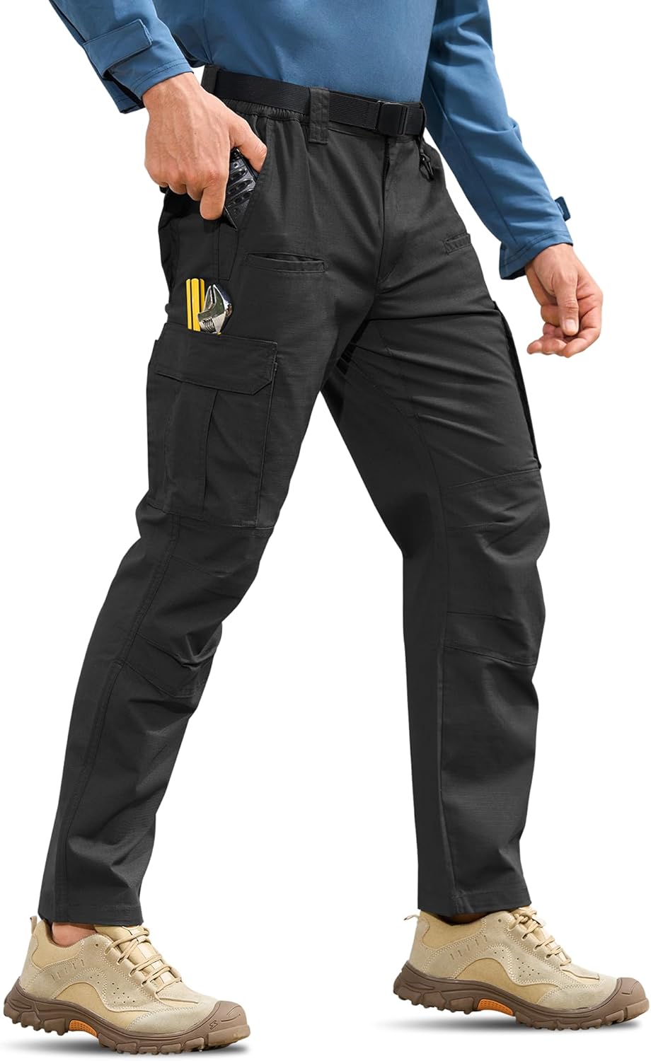 MOURCE Mens Cargo Work Pants, Ripstop Stretch Tactical Pants, Outdoor Water Resistant Hiking Pants (No Belt)