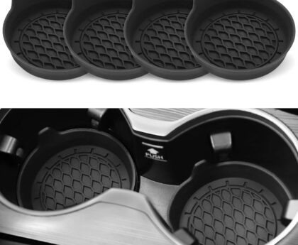 SINGARO Car Cup Holder Coaster, Silicone Cup Holder Insert, Universal Non-Slip Cup Holders, Car Accessories Interior for Women and Man Interior Sets 4 Pack Black