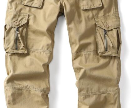 Men’s Cargo Work Pants Cotton Casual Wild Outdoor Ripstop Camo Trousers with 9 Pockets