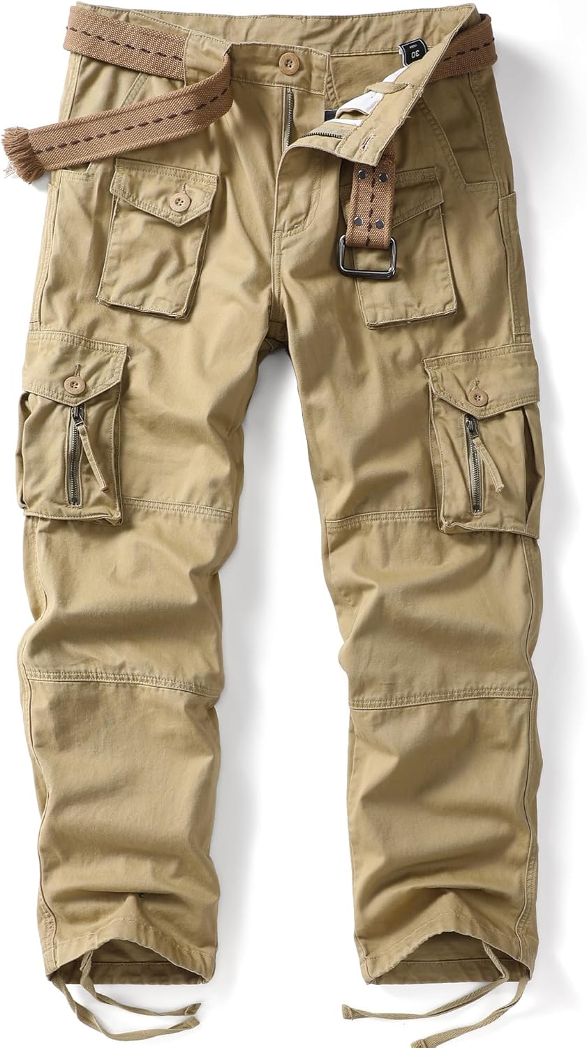 Men’s Cargo Work Pants Cotton Casual Wild Outdoor Ripstop Camo Trousers with 9 Pockets