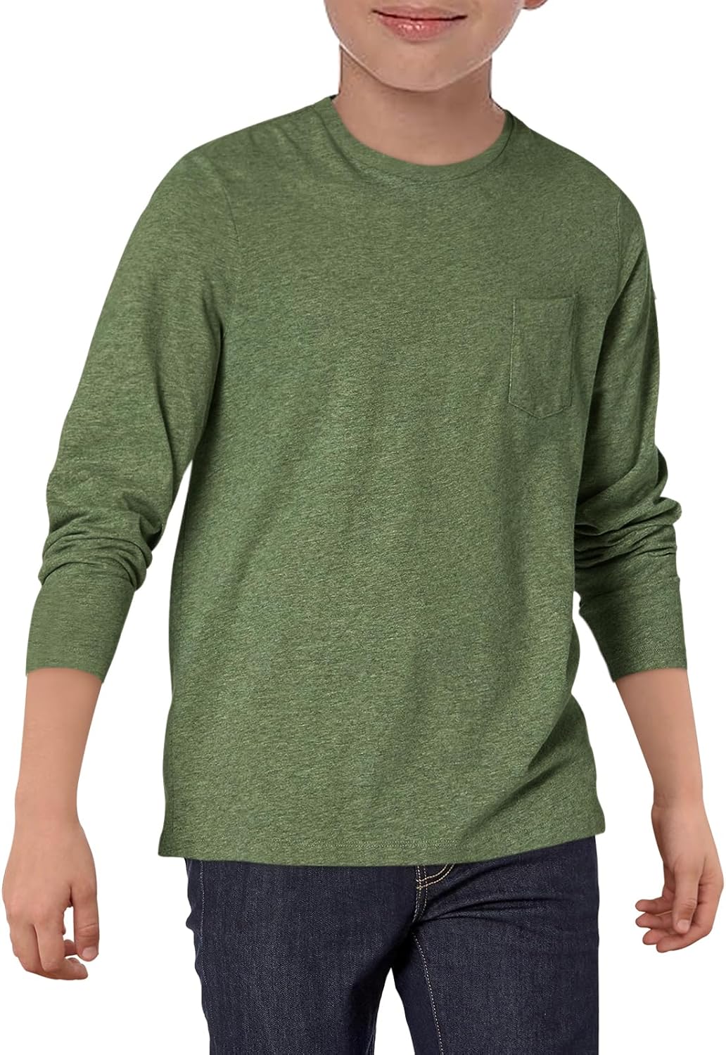 Haloumoning Boys Long Sleeve Shirts Kids Crewneck T Shirts Casual Tops Tees with Chest Pocket 5-14 Years