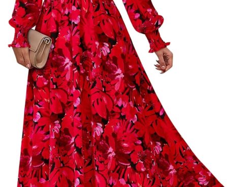 BTFBM Women Fall Wedding Guest Maxi Dresses 2025 Floral V Neck Long Sleeve Boho Long Dress Vacation