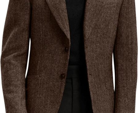 Mens Blazers Formal Slim Fit Dark Brown 2 Button Men Sport Coats Retro Herringbone Tweed Wool Suit Jacket Men for Wedding 3XL