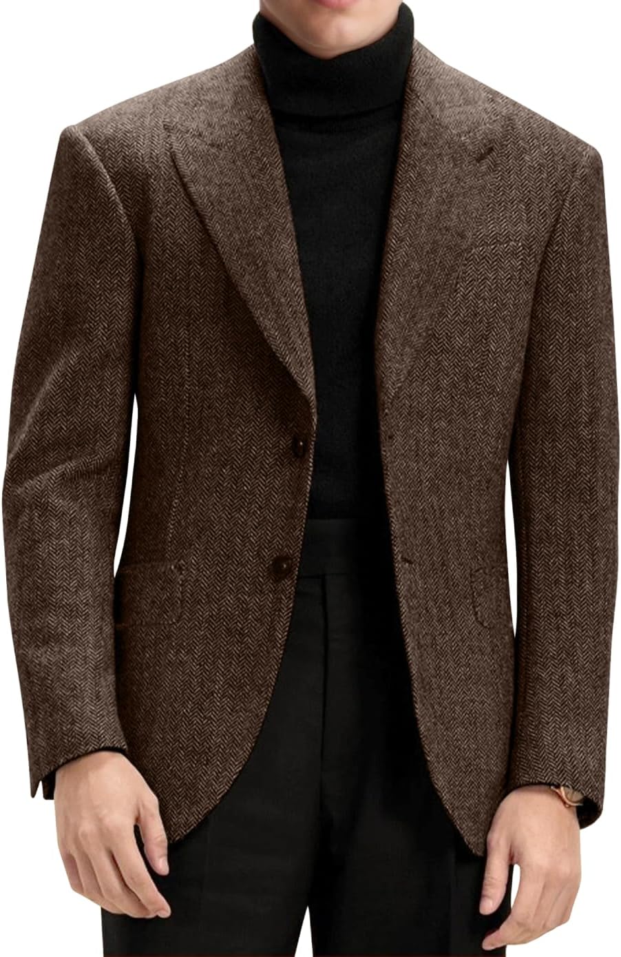 Mens Blazers Formal Slim Fit Dark Brown 2 Button Men Sport Coats Retro Herringbone Tweed Wool Suit Jacket Men for Wedding 3XL