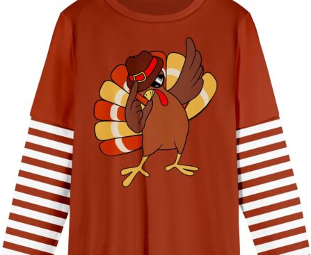 Yousie Kids Girls Christmas Shirt Long Sleeve Striped Patchwork T-Shirt 4-11 Years