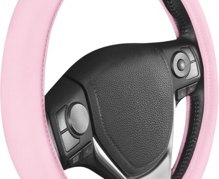 BDK Ultra Soft Pink Steering Wheel Cover, Unisex Car Accessories Non-Slip Comfy Soft Grip Faux Leather Auto Steering Wheel Cover for Cars Trucks Vans SUVs – Fits Standard 15″ Inch Steering Wheels