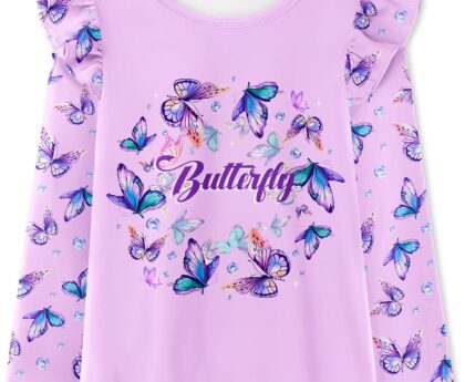 Toddler Girls Long Sleeve Shirts Ruffle Cute T-Shirts Kids Casual Crewneck Graphic Soft Tee Tops 3-8 Years