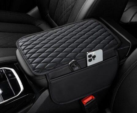 Ouzorp Car Center Console Cover, Upgraded Microfiber Leather Car Arm Rest Cover with 2 Storage Bags, Universal Armrest Cover for Car Storage Box Car Interior Accessories Protector for Most Vehicle