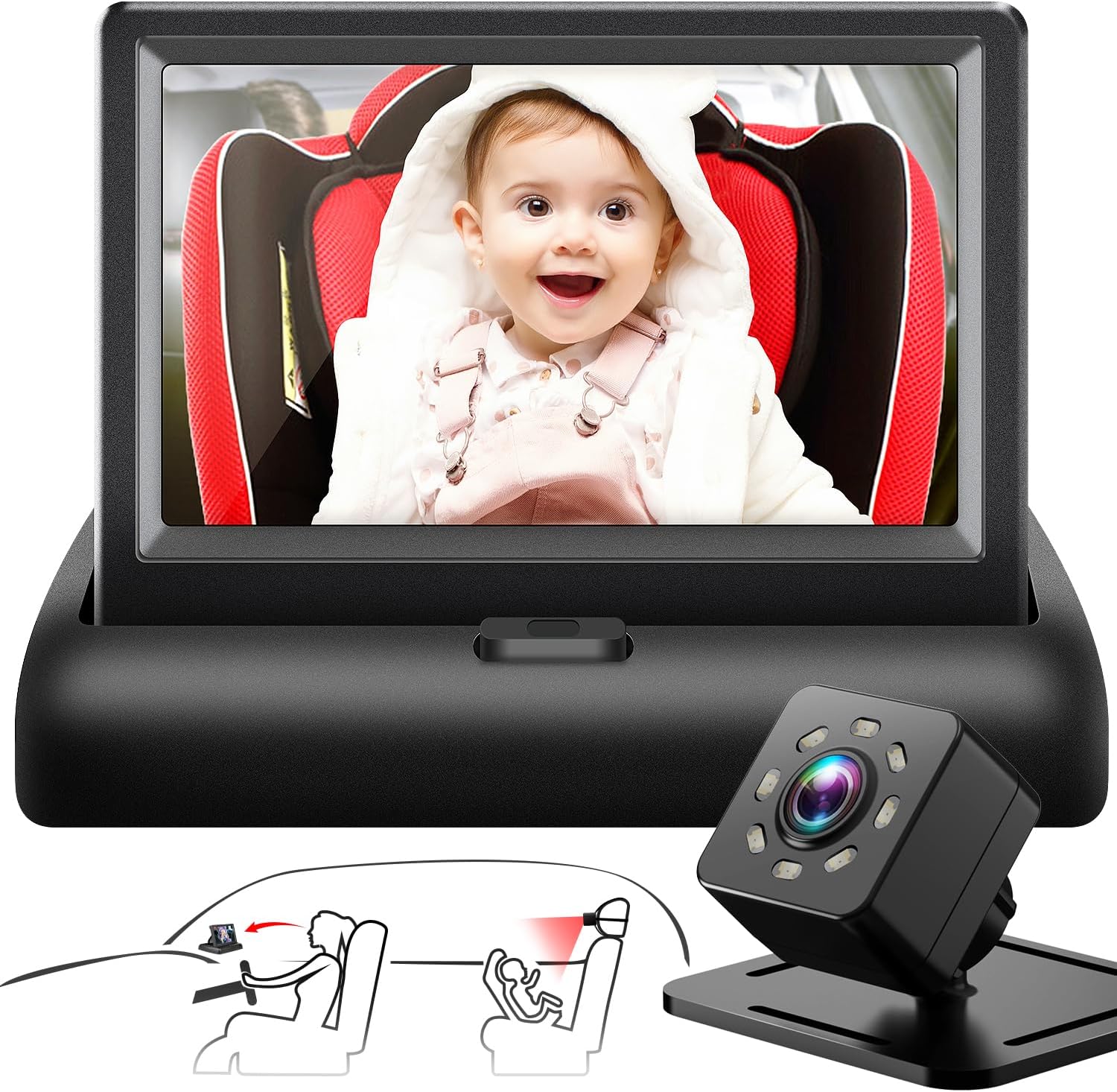 Baby Car Mirror with 4.3” HD Night Vision Function Display, Safety Car Seat Camera with Wide Crystal Clear View, Easily Observe The Baby’s Move(Not USB)