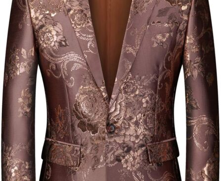 MOGU Mens Slim Fit Blazer Elegant Jacquard Tuxedo Jacket for Daily Prom Party