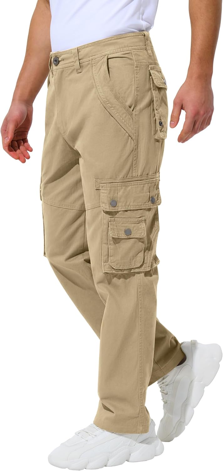 Men’s Cargo Pants with 8 Pockets Ripstop Cotton Cargo Pants for Men Hiking Camping Fishing Running