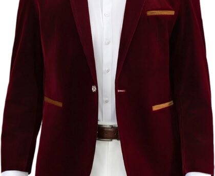 Mens Casual Corduroy Blazer Sport Coat Slim Fit One Button Notch Lapel Suit Jacket for Daily Wear, Work, Wedding & Party