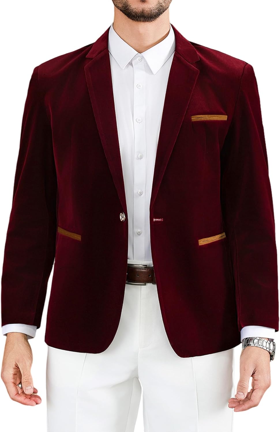 Mens Casual Corduroy Blazer Sport Coat Slim Fit One Button Notch Lapel Suit Jacket for Daily Wear, Work, Wedding & Party