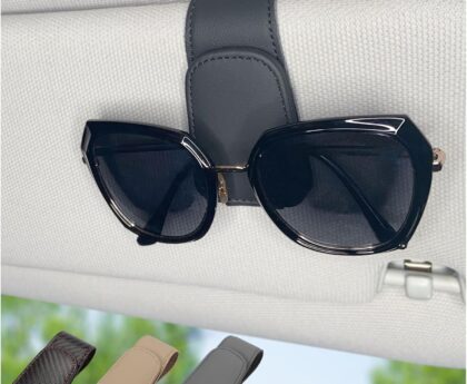 Magnetic Leather Sunglass Holder for Car, Sunglasses Clip for Car Visor, Auto Interior Accessories Universal for Different Size Eyeglasses (Black)