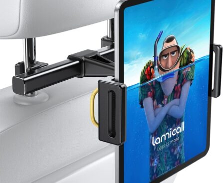Lamicall Car Tablet Headrest Holder – Car Back Seat Headrest Tablet Mount Stand for Kids, Road Trip Essentials, Compatible with 2024 iPad Pro 11/13″, Air Mini, Galaxy Tab, 4.7-13″ Devices, Black