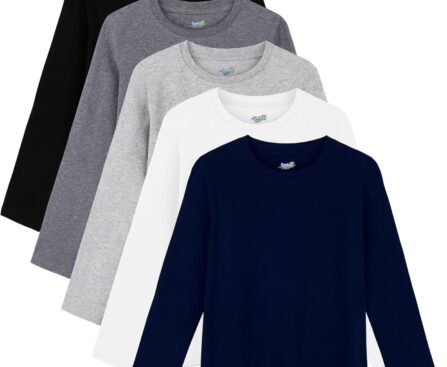 Semois 5 Pack Boys Long Sleeve Shirts Boys’ Cotton Crew Neck Basic Tees Soft Kids’ Long Sleeve T-Shirts Top