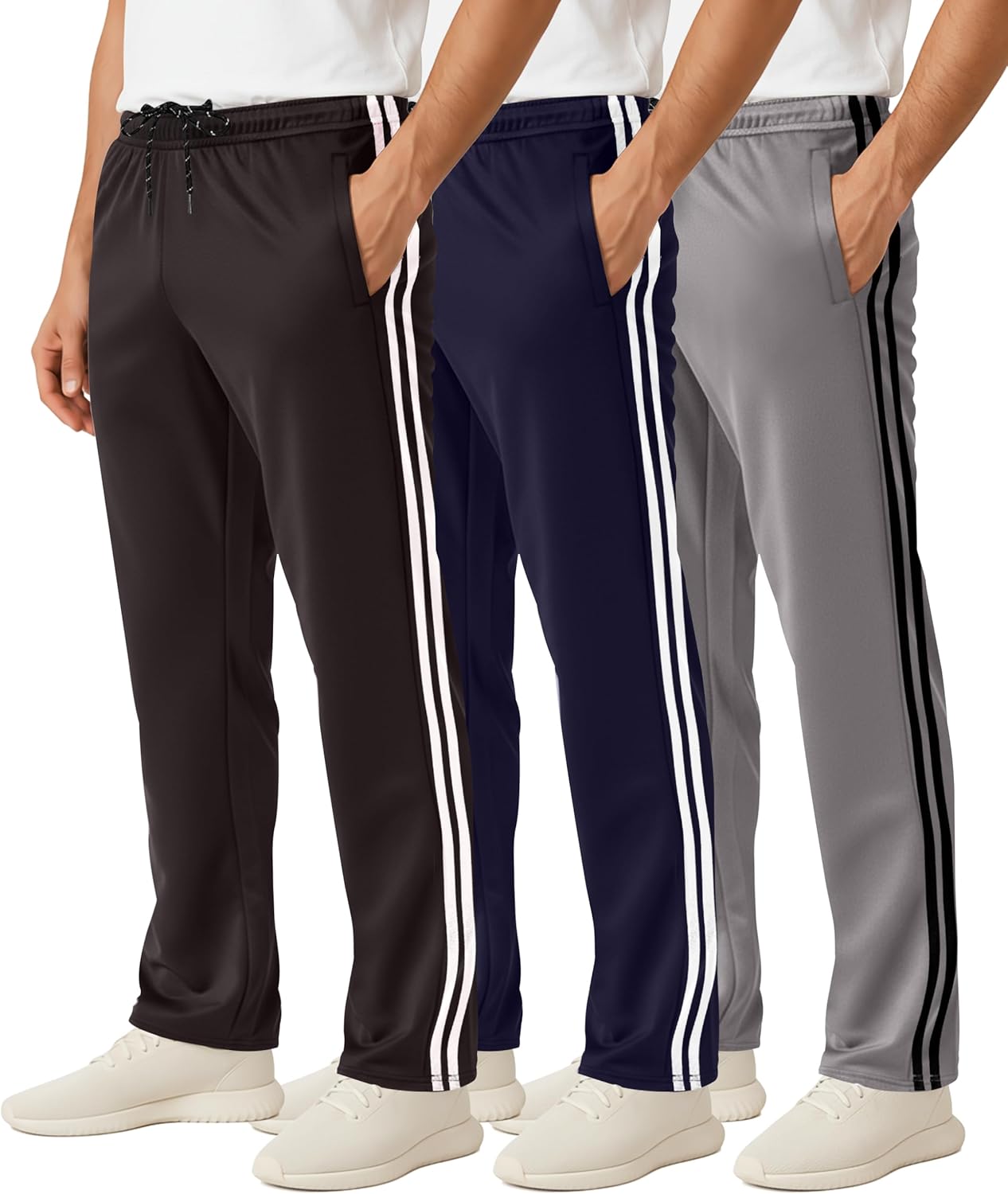 Real Essentials 3 Pack: Men’s Mesh Athletic Gym Workout Lounge Open Bottom Sweatpants with Pockets (Available in Big & Tall)
